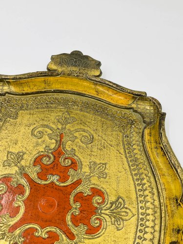 Plateau Florentin Style Baroque Jaune Or Vintage 70s