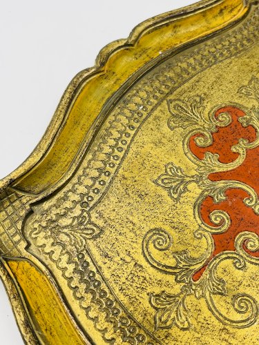 Plateau Florentin Style Baroque Jaune Or Vintage 70s