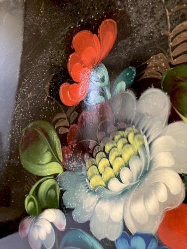 Plateau Jostovo en métal peint, motifs fleurs, Made in USSR
