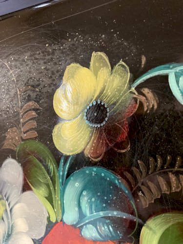 Plateau Jostovo en métal peint, motifs fleurs, Made in USSR