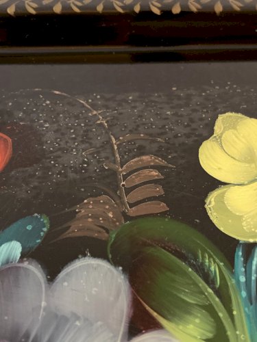 Plateau Jostovo en métal peint, motifs fleurs, Made in USSR