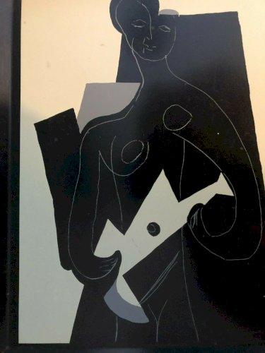 plateau moderne en métal décor " la femme à la guitare" Picasso cubisme art