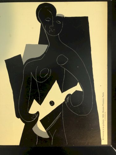 plateau moderne en métal décor " la femme à la guitare" Picasso cubisme art