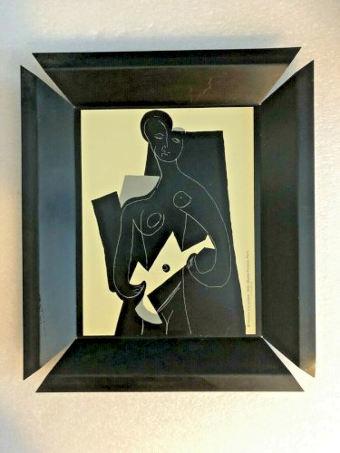 plateau moderne en métal décor " la femme à la guitare" Picasso cubisme art