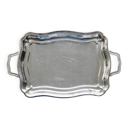Plateau rectangulaire vintage en métal argenté brillant - Style bistrot