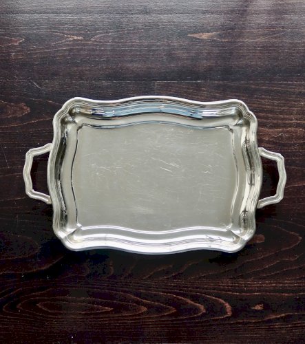 Plateau rectangulaire vintage en métal argenté brillant - Style bistrot