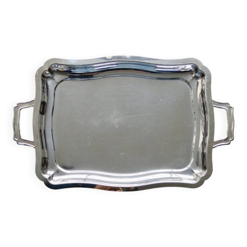 Plateau rectangulaire vintage en métal argenté brillant - Style bistrot