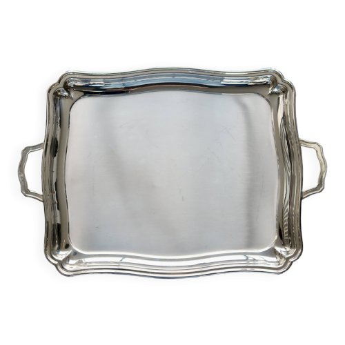 Plateau rectangulaire vintage en métal argenté