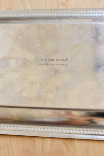 Plateau rectangulaire vintage Guy Degrenne métal argenté bord perlé