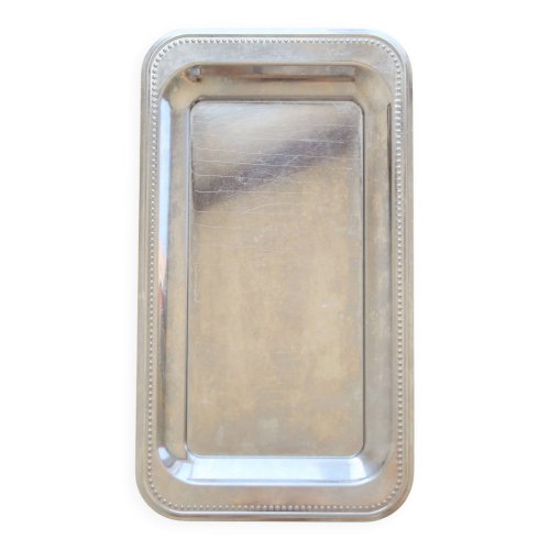 Plateau rectangulaire vintage Guy Degrenne métal argenté bord perlé