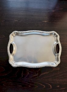 Vintage rectangular stainless steel tray - Molded edge