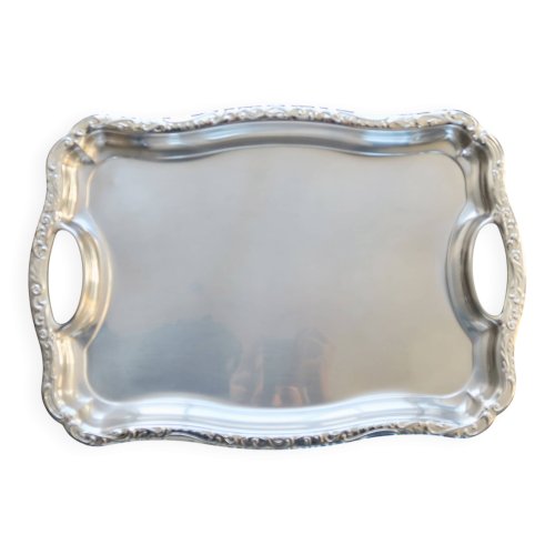 Plateau rectangulaire vintage métal inoxydable - Bord mouluré