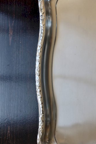 Plateau rectangulaire vintage métal inoxydable - Bord mouluré