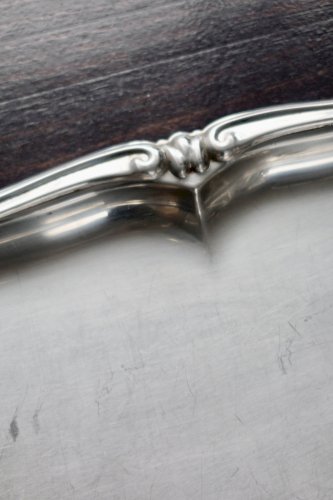 Plateau rectangulaire vintage métal inoxydable - Bord rocaille