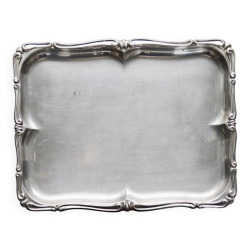 Plateau rectangulaire vintage métal inoxydable - Bord rocaille