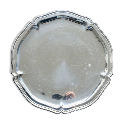 Plateau rond vintage en métal argenté brillant - Style bistrot