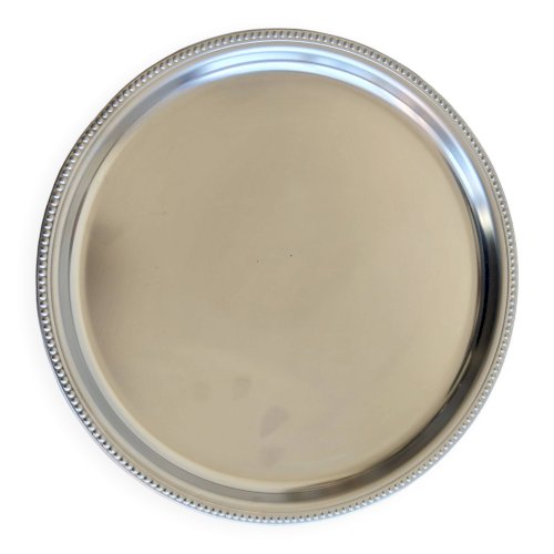 Plateau rond vintage métal argenté liseré perles