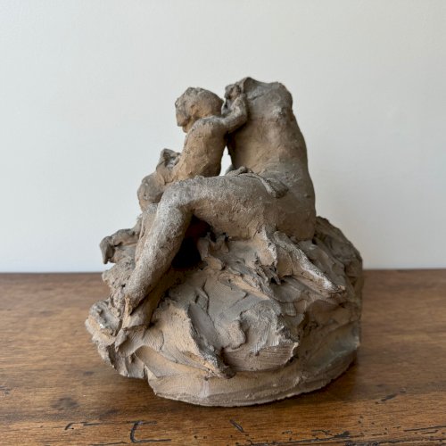 Plâtre d'atelier par Ch. Filleul enfant enlacé à une femme dénudée XXe M3505
