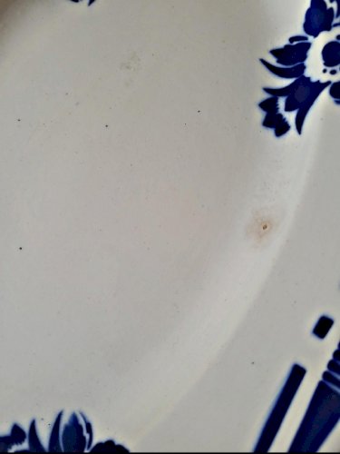 Plats Badonviller modèle Alain, plat oval et rond à fleurs bleues