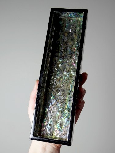 Plumier vintage/ancien bois laqué et marqueterie de nacre abalone