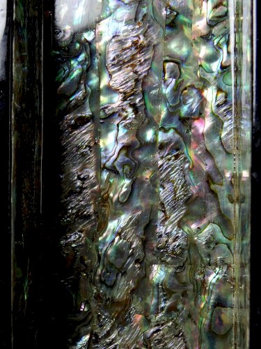 Plumier vintage/ancien bois laqué et marqueterie de nacre abalone