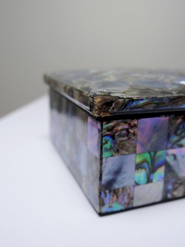 Plumier vintage/ancien bois laqué et marqueterie de nacre abalone