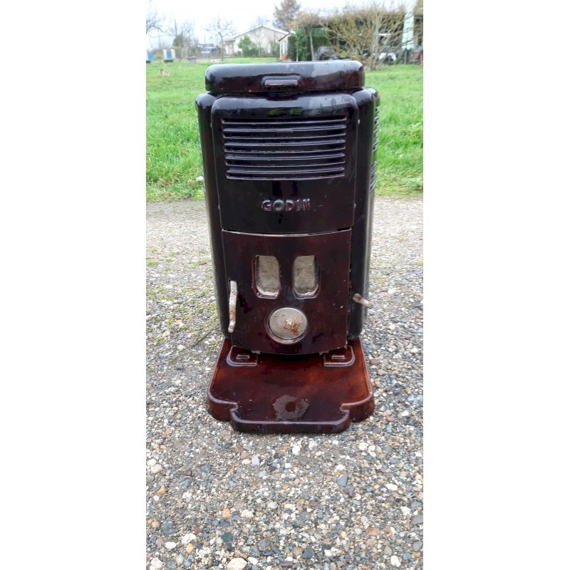 Colonne De Poêle Godin Belle Epoque 3736 - Fonte émaillée Noire - Avant Droite - Très Bon état