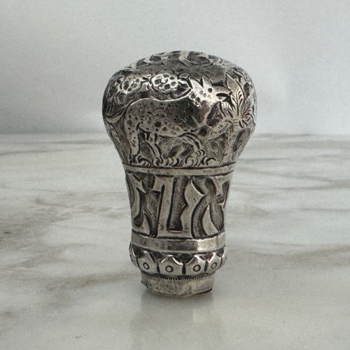 Pommeau de canne en argent Chine XIXe décor animalier M4036