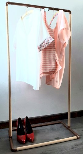 Portant A Vetement Cuivre Et Bois Style Vintage