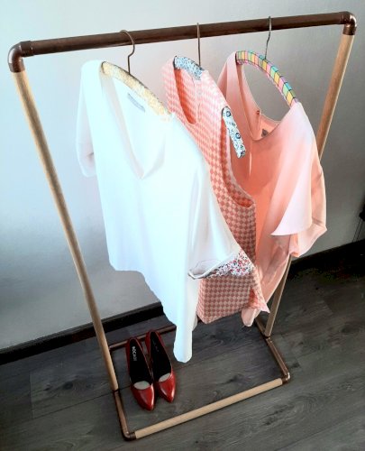 Portant A Vetement Cuivre Et Bois Style Vintage