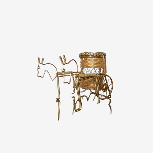 PORTE BOUTEILLE METAL DORE ET ROTIN ANNEES 50 60 VINTAGE