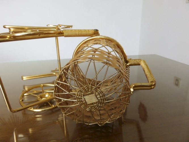 PORTE BOUTEILLE METAL DORE ET ROTIN ANNEES 50 60 VINTAGE
