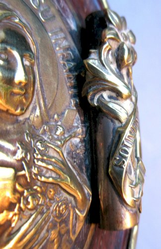 Porte-buis laiton, médaillon acajou style Napoléon III Sainte Thérèse de Lisieux