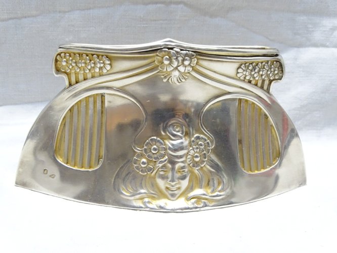 -PORTE CARTES ou SERVIETTES ARGENT MINERVE  ART NOUVEAU Orfèvre Alphonse DEBAIN