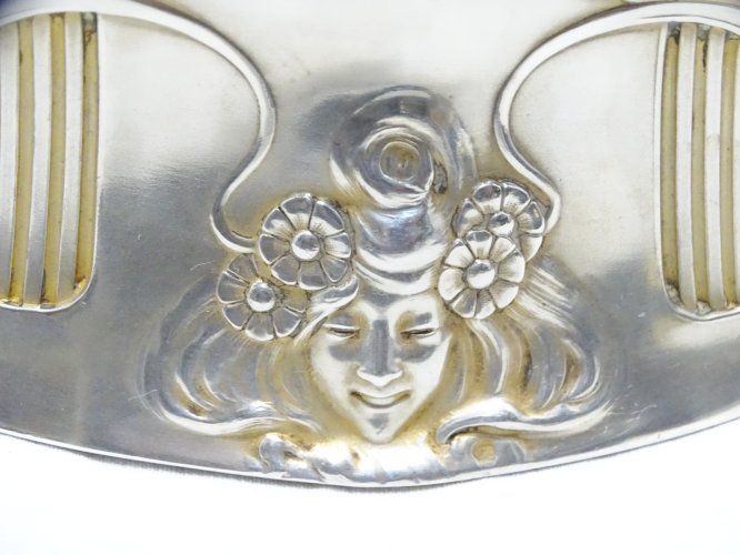 -PORTE CARTES ou SERVIETTES ARGENT MINERVE  ART NOUVEAU Orfèvre Alphonse DEBAIN