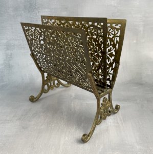 Vintage retro chic brass letter holder with perforated design.