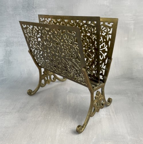 Porte courrier range lettre laiton ajouré patiné vintage retro chic