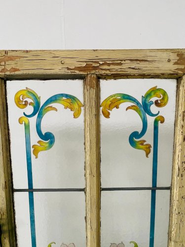 Porte de passage en sapin patiné et verre peint Art Déco