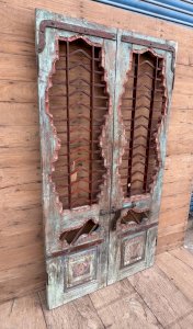 Art Deco teak patio door with original patina.