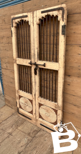 Porte de patio art déco en teck birman avec patine dorigine