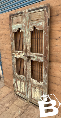 Porte de patio art déco en teck birman avec patine dorigine