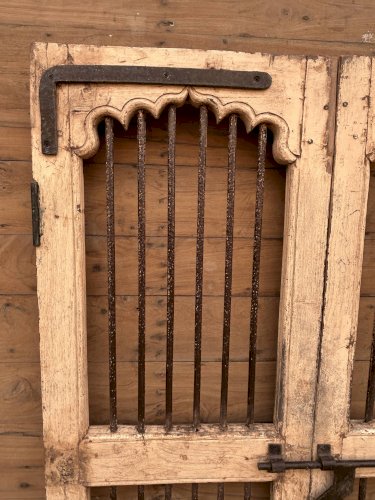 Porte de patio art déco en teck birman avec patine dorigine