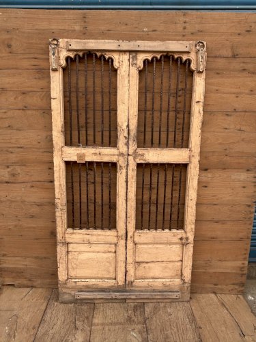 Porte de patio art déco en teck birman avec patine dorigine