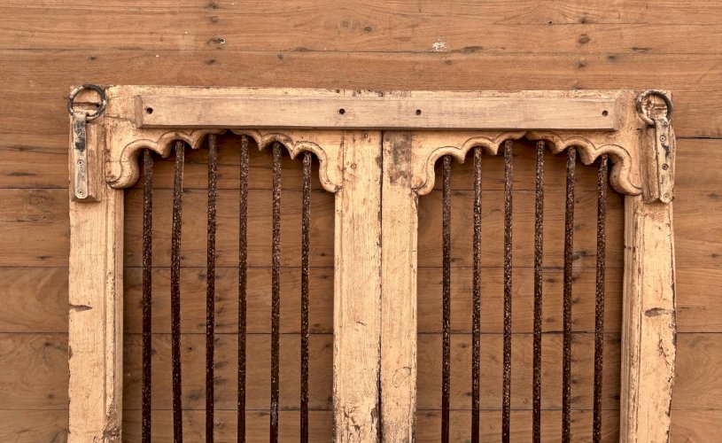 Porte de patio art déco en teck birman avec patine dorigine