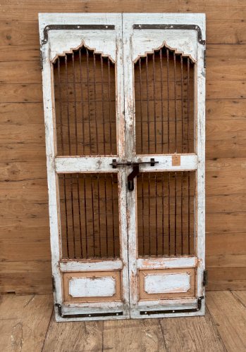 Porte de patio art déco en teck birman avec patine dorigine