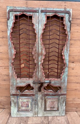 Porte de patio art déco en teck birman avec patine dorigine