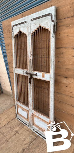 Porte de patio art déco en teck birman avec patine dorigine