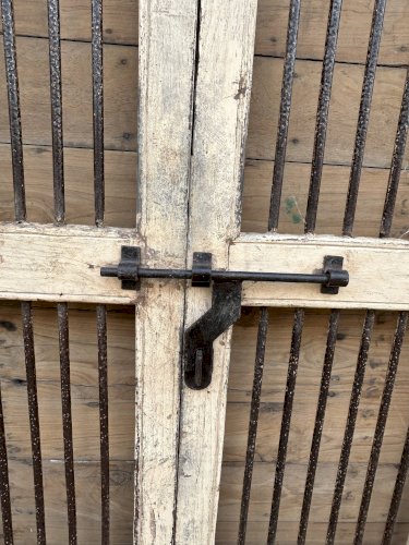 Porte de patio art déco en teck birman avec patine dorigine