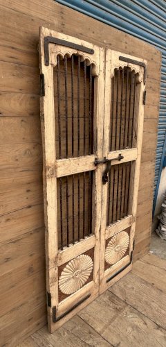 Porte de patio art déco en teck birman avec patine dorigine