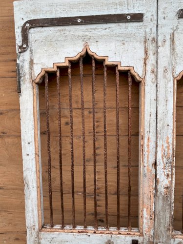 Porte de patio art déco en teck birman avec patine dorigine